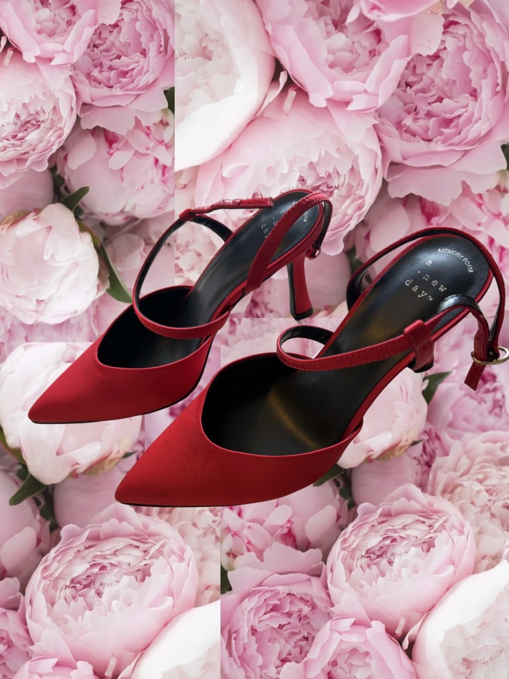 A New Day Red Satin Pointed Toe Heels - Picture 1 of 9